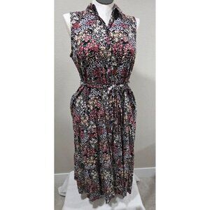 Floral Sleeveless Button-Down Dress With Tie Waist By Croft & Barrow - Size L